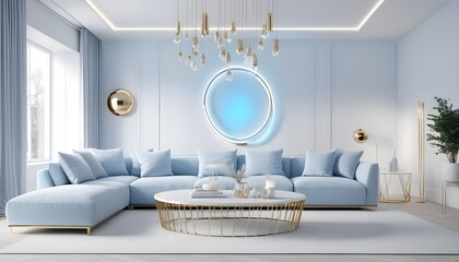 white and gold theme interior modern minimalism photo realism