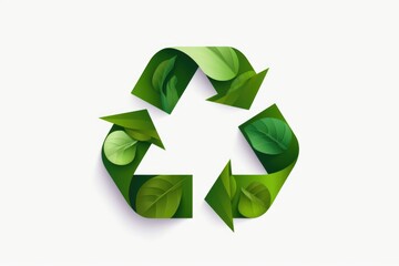 Obraz premium A green leafy symbol with arrows pointing in different directions. The symbol is meant to represent the concept of recycling and the importance of taking care of the environment
