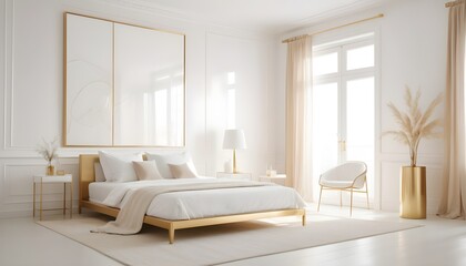 white and gold theme interior modern minimalism photo realism