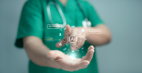 Medical worker touch virtual medical revolution and advance of technology Artificial...
