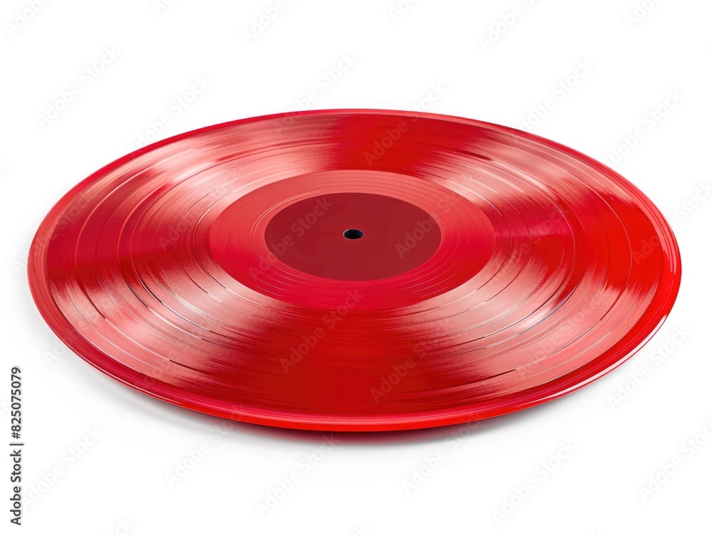 Poster a red record with a white background. the record is circular and has a hole in the center