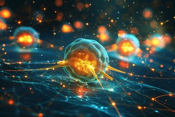 Captivating 3d microbiology visualization  intricate nerve cell network with copy space