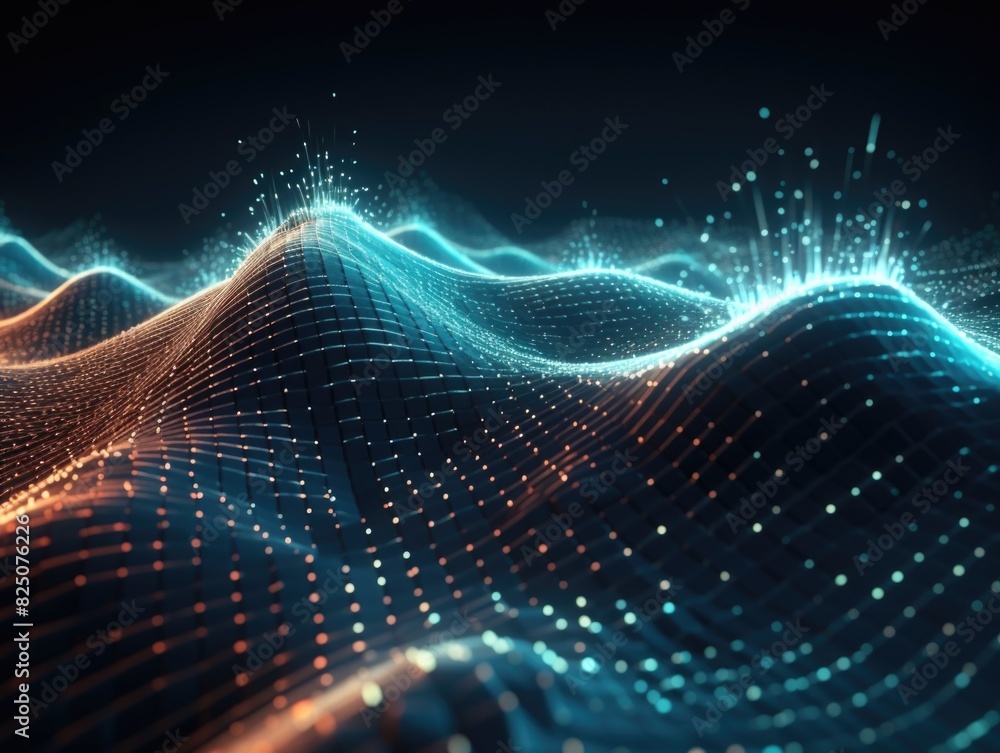 Aufkleber a computer generated image of a blue and orange wave. the image is full of dots and has a futuristic