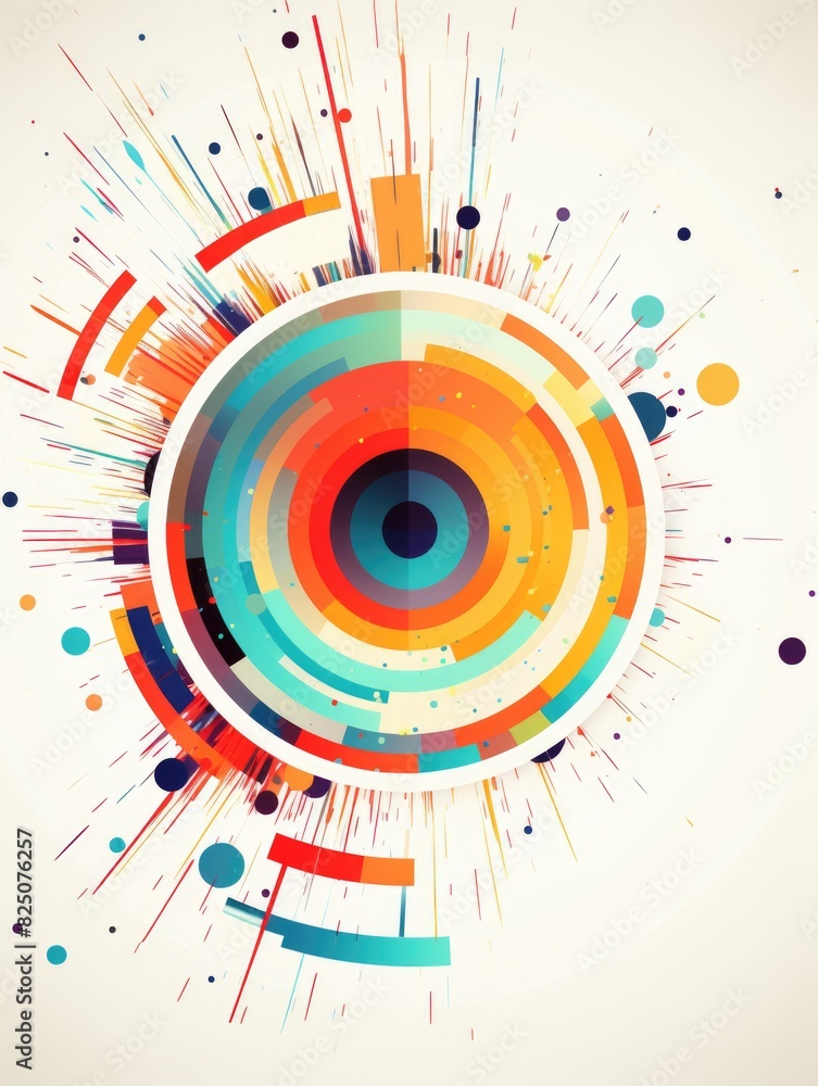 Poster a colorful circle with a black center. the circle is surrounded by a lot of dots. the circle is the 