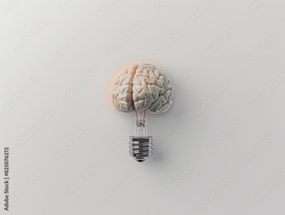 Poster a brain is shown with a light bulb on top of it. the brain is split in half, with the bulb in the mi