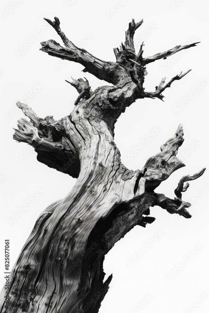 Poster a tree trunk is shown in black and white. the trunk is very thin and has many branches