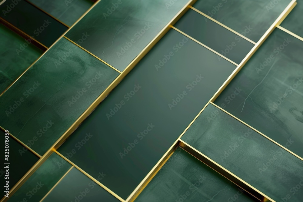 Poster a green and gold tile pattern with a gold border. the tiles are arranged in a way that creates a sen