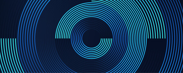 Abstract circle line pattern spin blue green light isolated on black background in the concept of music, science, Ai technology, digital futuristic banner