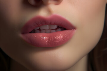 Lips painted with pink lipstick