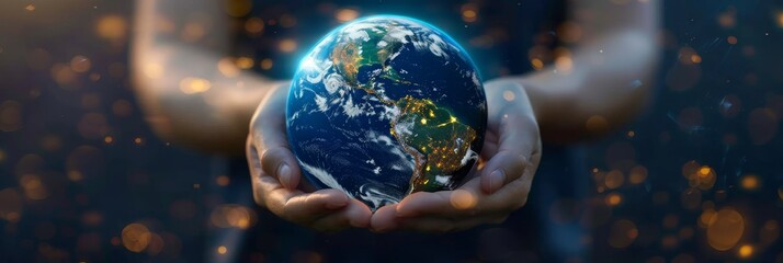 Woman s hands cradle earth   symbolism of saving the planet for environmental conservation © Ilja