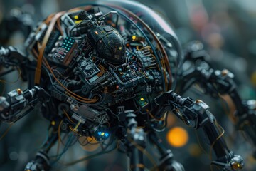 Fototapeta premium close-up view of a hyperdetailed fantasy futuristic robot in abstract space