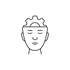 head with thin line gear like knowledge icon. flat linear trend modern reflexion or solution logotype graphic stroke design isolated on white background. concept