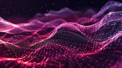 Wave of particles and lines. Big data visualization. Abstract background with a dynamic wave. Vector illustration.