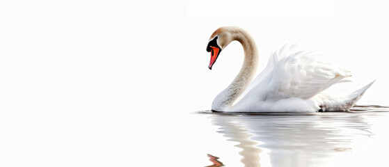 A swan is swimming in a body of water
