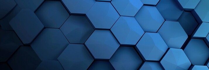 Dark blue backdrop filled with a network of overlapping, translucent blue hexagons