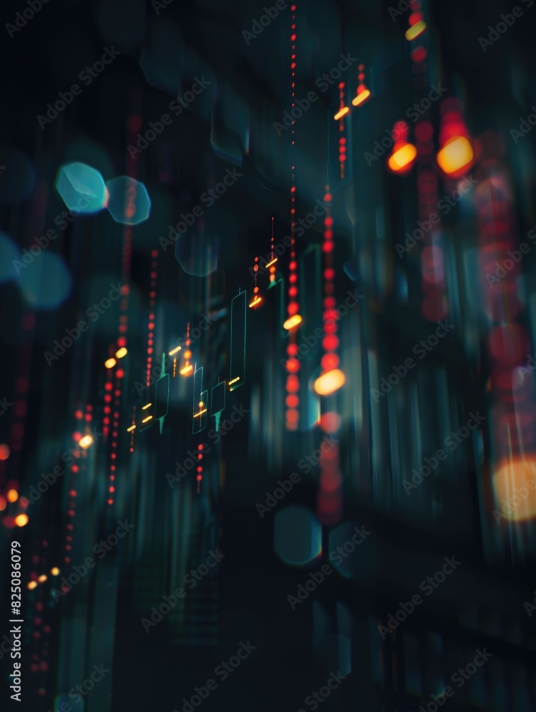 Aufkleber a blurry image of a cityscape with a lot of red and green lights. the lights are scattered throughou