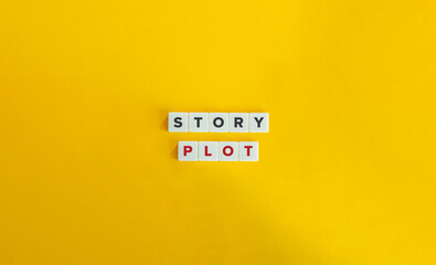 Story Plot Banner. Concept of Creative Writing. Text on Block Letter Tiles on Yellow Background. Minimalist Aesthetics.