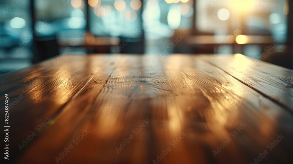 Aufkleber a wooden table with a blurry background. the table is the main focus of the image. the background is