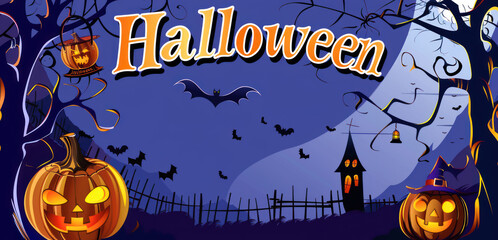 Halloween Party Poster Set with Spooky Mansion, Graveyard, Candies, and Pumpkins. Horror Night Art Covers for October 31 Holiday Evening Promotions. Typography and Illustrations for EPS Print