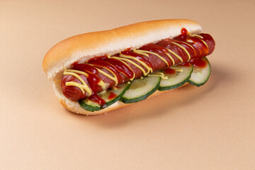 Hot dog on the board.