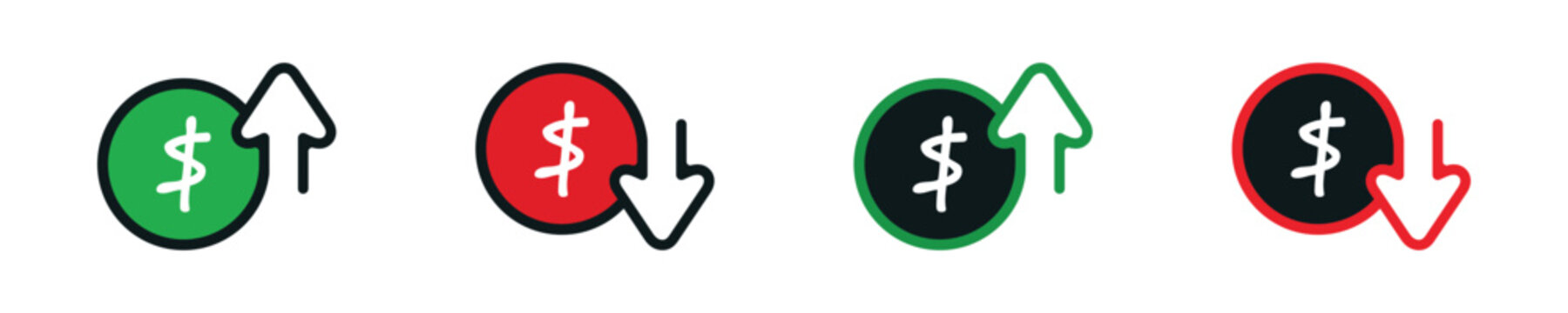 Increase and decrease dollar icon illustration. Simple symbol up money. Isolated graphic illustration profit cash. Cost dollars icon in vector design style