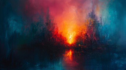 A dynamic abstract art piece portraying the concept of strength and fragility. The composition uses a balanced interplay of dark, intense colors and light, ethereal hues to depict the duality of