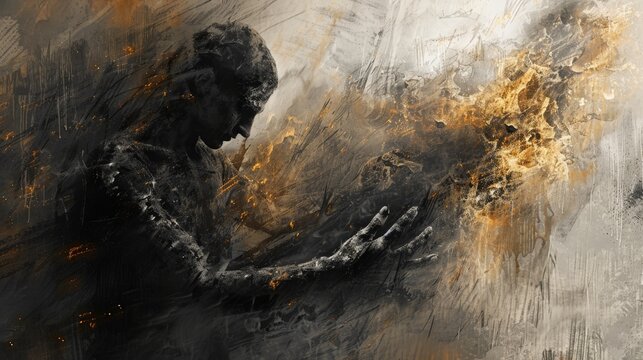 An abstract illustration highlighting the concept of inner strength. The design employs contrasting textures and shades, symbolizing the paradoxical strength found in vulnerability.