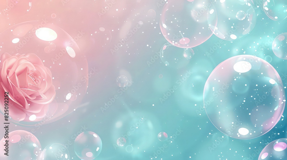 Poster an enchanting background featuring a gradient from green to yellow, with transparent bubbles reflect