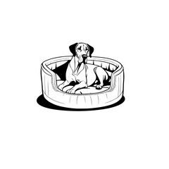 A cartoon great dane in a dog bed coloring page generative ai
