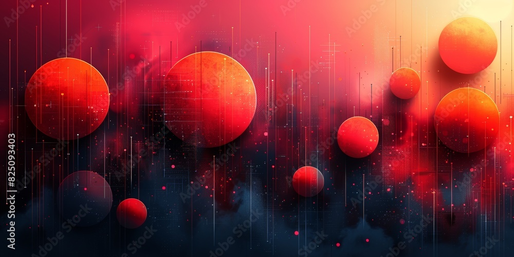 Poster a mesmerizing abstract background with red spheres resembling floating bubbles, creating grunge text
