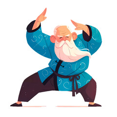 Illustration of an elderly man doing tai chi exercises