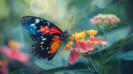 Fototapeta premium Eyecatching Close-up of butterfly pollinating flower