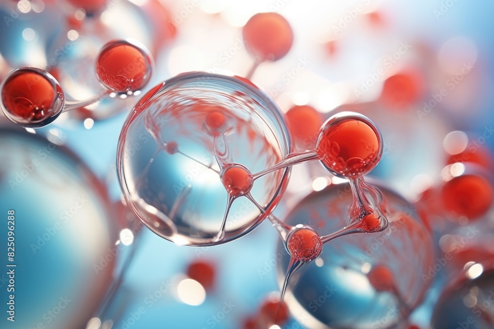 Aufkleber a close up of a bunch of red spheres with a blue background. the spheres are all different sizes and