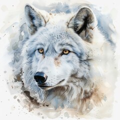 Fototapeta premium A wolf with a yellow eye is staring at the camera