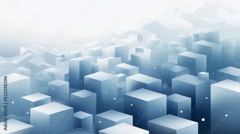 Aufkleber minimalist vector graphic of an abstract floating blocks, blue and white color palette, white backgr