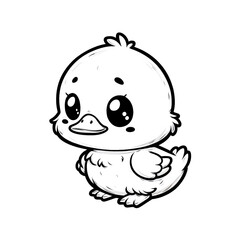 Cartoon of a duck with simple lines for children coloring in book pages. Drawing for vectorization
