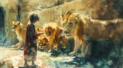  a painting of Daniel in the lion's den
