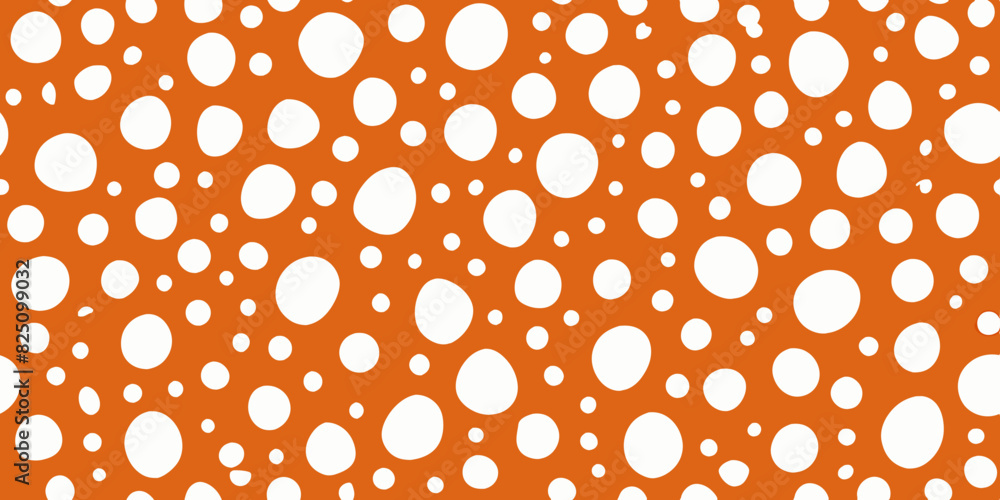 Wall mural The orange background has numerous white dots of varying sizes, scattered in a dotted pattern. The dots appear random, with no discernible rhythm.AI generated.