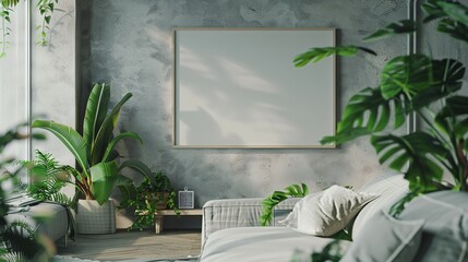 Modern Living Room Interior with a Blank Wall

