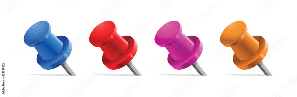 Poster set of colorful pins and markers for maps and navigation systems. your location is here pin design. 