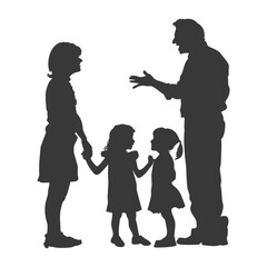 Silhouette Child abuse Parents scold children girl black color only