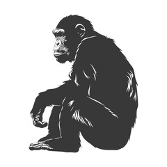 Fototapeta premium Silhouette Chimpanzee animal black color only