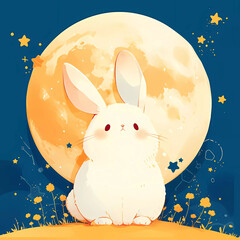 Rabbit on the background of the full moon