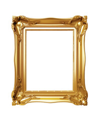 Antique gold picture frame isolated on transparent background.