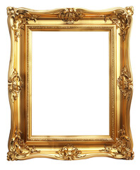 Antique gold picture frame isolated on transparent background.