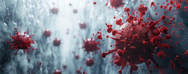 Pandemic data transforming into a digital storm, Futuristic, Monochrome with Red Highlights, 3D Render, Symbolizing data and biological crisis