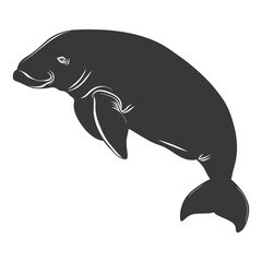 Fototapeta premium Silhouette dugong animal black color only