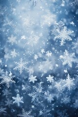 A blue background with snowflakes falling from the sky. The snowflakes are small and scattered throughout the image