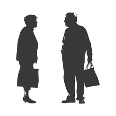 Silhouette elderly man and elderly women with Shopping basket full body black color only