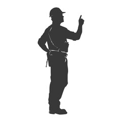 Silhouette engineer man in action full body black color only